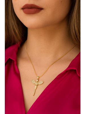 Normadia Parlak Zirkon Taşlı Çelik Melek Kolye, Kaliteli ve Şık Kadın Takısı