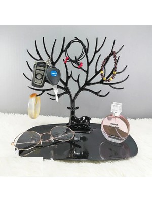 Die Grup Siyah Geyik Mücevher Organizeri - Geyik Şeklinde Yüzük Küpe Kolye Düzenleyici DIERSTP-32456