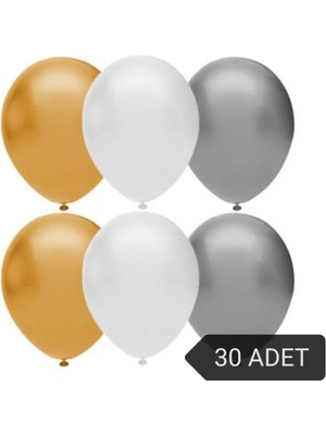 Genel Tedarik Gold Beyaz Gümüş Metalik Balon Seti 30'lu