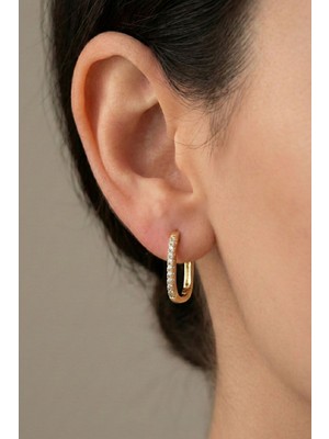 Osha Aksesuar Minimalist Lüks Tasarım Gold Küpe - Oval Dikdörtgen Form