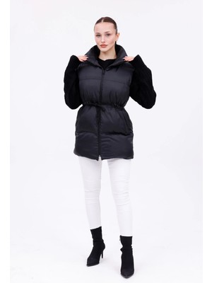 Pengora Kadın Kışlık Şişme Yelek Fermuarlı Dik Yaka Kapitoneli Bağcıklı Puff Dolgulu