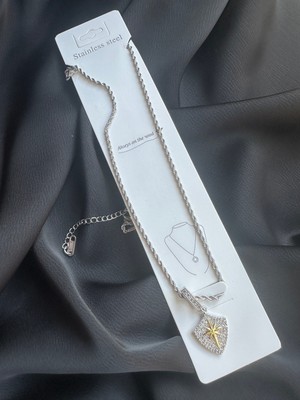 Normadia Zirkon Taşlı Kutup Yıldızı Figürlü 60 cm Burgu Zincirli Çelik Kolye