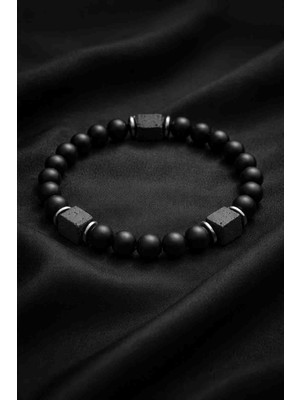 Efulim Doğaltaş Doğal Oniks ve Lav Taşı Erkek Bileklik – Mat Siyah, Şık ve Dayanıklı Tasarım