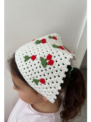 Kiraz Figürlü El Örgüsü Çocuk Bandana