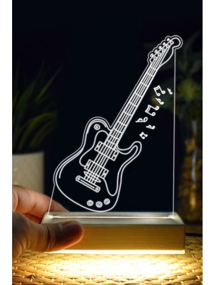 Beyaz 3D Elektrogitar Tasarımlı LED Lamba Modern ve Şık Dekorasyon Parıltısı