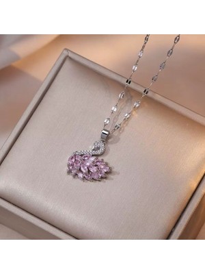 Normadia Şık Pembe Zirkon Taşlı Çelik Kuğu Takı