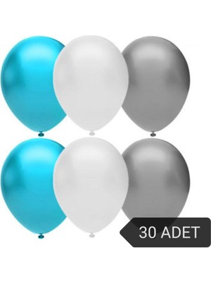 Genel Tedarik Mavi Beyaz Gümüş Metalik Balon Seti 30'lu