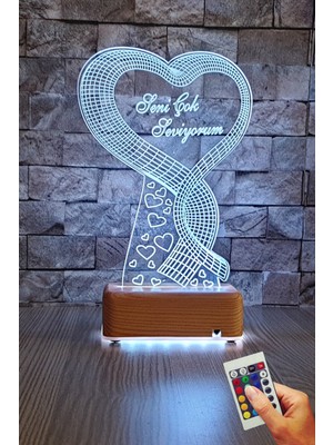 3D Kalp Tasarımlı LED Gece Masa Lambası, Şık ve Sıcak Atmosfer