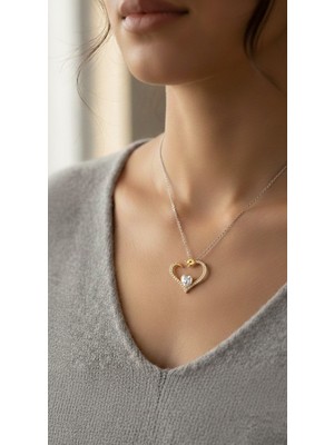 Shae Jewelry Kalp Lale Detaylı Zirkon Taşlı Kadın Kolye