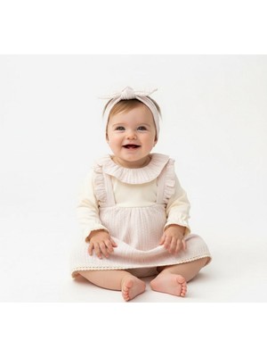 Bebeva Baby Kız Bebek %100 Pamuklu Fırfır Detaylı Bandanalı Penye Elbise