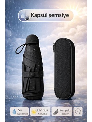Rosemor Şemsiye Kapsül  Otomatik Aç Kapa Rüzgara Dayanıklı Taşıma Kılıflı Mini Çanta Boy Şemsiye