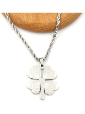 Normadia 3 mm Burgu Zincir Çelik Yonca Kolye, 65 Cm, Şık ve Zarif Takı