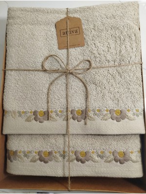 Arliva Home Bukle Nakışlı Kutulu Banyo Seti 50X90 cm Yüz Havlusu ve 90X150 cm Banyo Havlusu