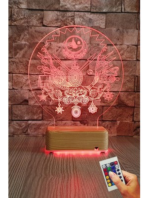 Renkli 3D LED Gece Lambası, Osmanlı Tuğra Tasarımı, Masa Dekoru