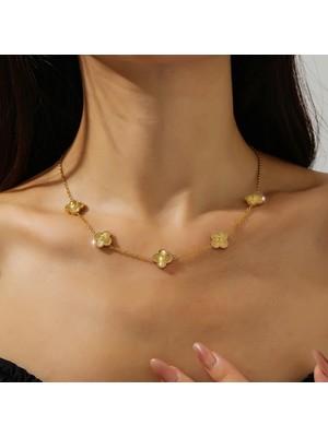 Normadia 24 Ayar Altın Kaplama Yonca Çelik Kolye, Şık ve Zarif Takı