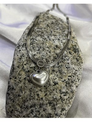 Normadia Şık Çelik Italyan Zincir Inci Kalp Kolye, Trend ve Dayanıklı Tasarım