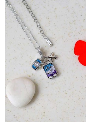 Normadia Çelik Charm Kolye, Bavul, Uçak, Fotoğraf Makinesi, Seyahat Temalı Takı