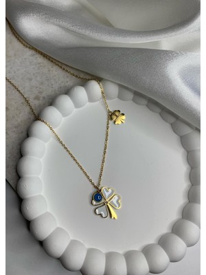 Normadia Şık Çelik Ikili Yonca Nazarlı Kolye, Özel Hediye Paketinde