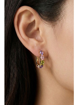 Osha Aksesuar Altın Kaplama Çok Renkli Zirkon Taşlı Halka Küpe