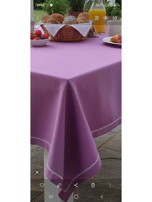 Yarımada Kadın Kooperatifi ​lila Duck Keten Piko Nakışlı Leke Tutmaz Masa Örtüsü (170X200 Cm)