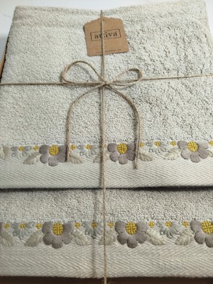 Arliva Home Bukle Nakışlı Kutulu Banyo Seti 50X90 cm Yüz Havlusu ve 90X150 cm Banyo Havlusu