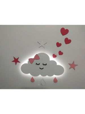 Işıklı Bulut Ahşap Gece Lambası, LED Dekoratif Aydınlatma, Çocuk Odası