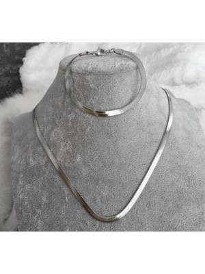 Lia Charm Kadın 316L Çelik Italyan Ezme Kolye Bileklik Kombin Set