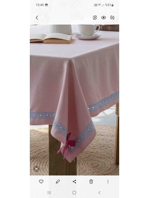 Yarımada Kadın Kooperatifi ​leke Tutmaz Dantel Detaylı Pudra Pembe Masa Örtüsü (132X140 Cm)