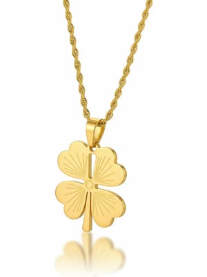 Normadia Uzun Burgu Halat Zincir Dört Yapraklı Çelik Yonca Şans Kolyesi