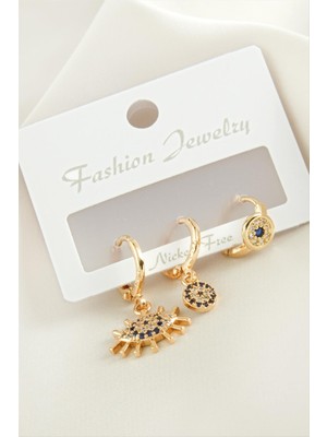 Nuveden Ieg™ 3 Adet Göz Nazar Zirkon Taşlı Küpe