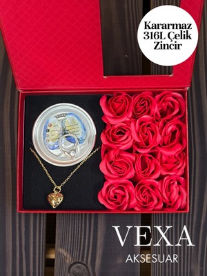 Vexa Aksesuar Inci Çelik Kolye Hediye Seti | Güllü Özel Kutulu, Istiridye Içinde Inci Set