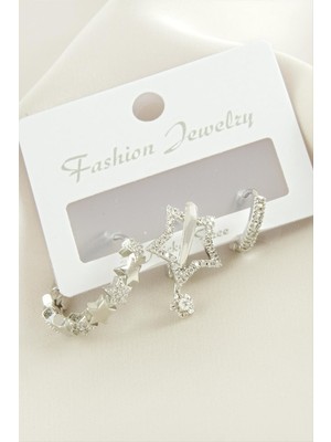 Nuveden Ieg™ 3 Adet Yıldız Zirkon Taşlı Küpe