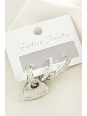 Nuveden Ieg™ 3 Adet Kalp Inci Zirkon Taşlı Küpe