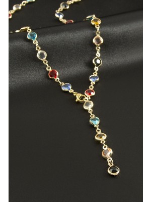 Nuveden Ieg™ Yuvarlak Zirkon Taşlı Çelik Y Kolye