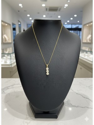 Septemmart Zirkon Taşlı Kararmaz Üçlü Yuvarlak Sırali Pirinç Hayalet Zincir Kolye