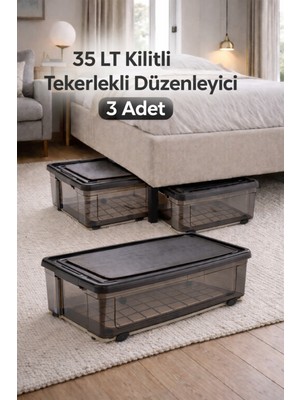 Loremp 35 Lt Yatak Koltuk Baza Altı 3 Adet Tekerlekli Kilitli Depolama