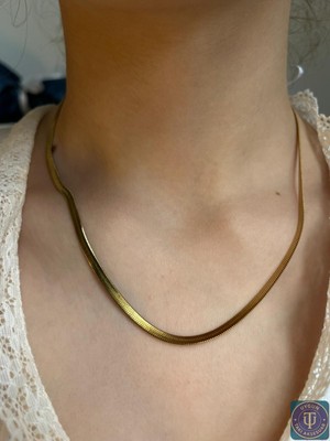 Normadia Altın Renk Yılan Zincir Kadın Kolye, Paslanmaz Çelik, Şık ve Minimal Tasarım