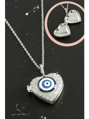 Nuveden Ieg™ Kalp Nazar Kapaklı Zirkon Taşlı Çelik Kolye