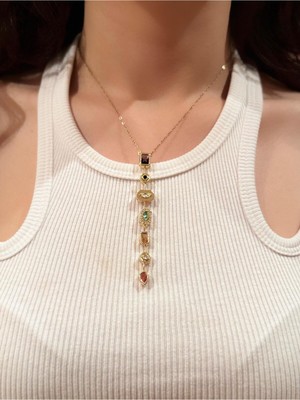 Normadia Renkli Zirkon Taşlı Uzun Çelik Kolye Şık Takı Tasarımı