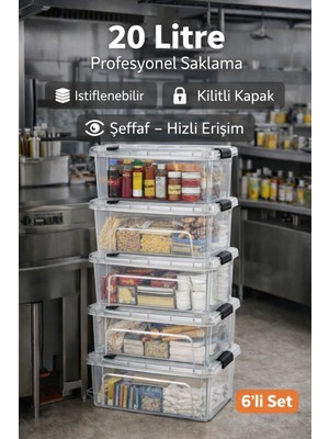 Loremp Restorant Cafe Bar Gıda Saklama Kutusu 20 Lt Şeffaf 6 Adet