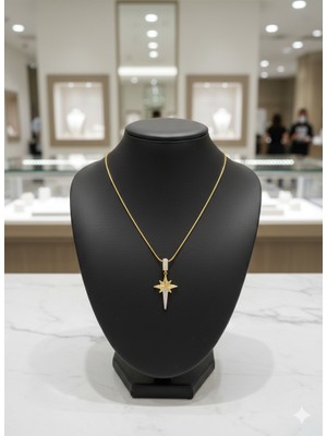 Septemmart Zirkon Taşlı Kararmaz Kutup Yıldızı Pirinç Zincir Hayalet Zincir Kolye