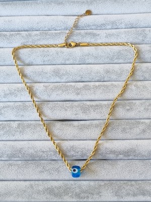 Normadia Renkli Cam Nazar Boncuklu Kadın Çelik Kolye, Şık ve Zarif Tasarım