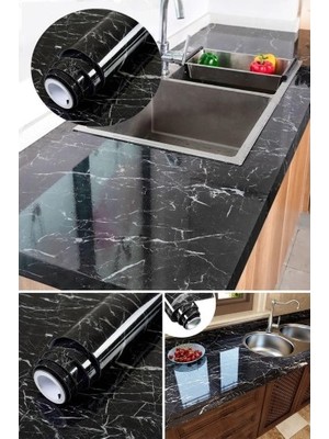 Nuveden Ieg™ Siyah Mermer Desenli Yapışkanlı Kaplama Kağıdı 5 Metre