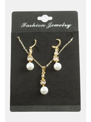 Nuveden Ieg™ Çiçek Inci Zirkon Taşlı Set Kolye