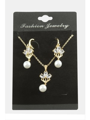 Nuveden Ieg™ Çiçek Inci Zirkon Taşlı Set Kolye