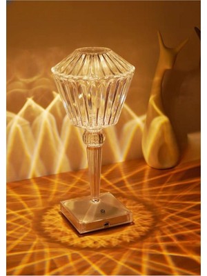 Şarjlı Kristal Masa Lambası, LED Abajur, Dokunmatik ve Kumandalı Rgbw