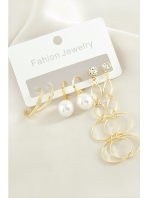 Nuveden Ieg™ 6 Adet Damla Inci Taşlı Halka Küpe