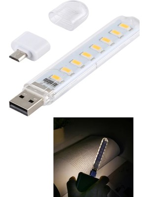 Portatif LED Kitap ve Çalışma Masası Lambası, USB Girişli, 8 Ledli