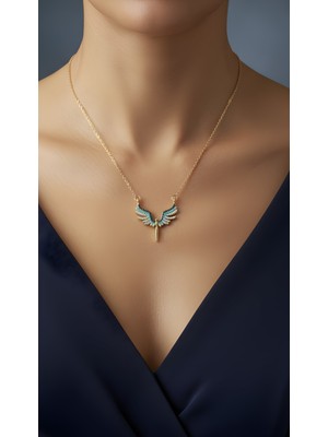 Normadia Mavi Zirkon Taşlı Çelik Zincir Mikail Melek Kolye