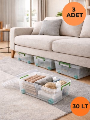 Loremp 3 Adet 30 Litre Depolama Düzenleyici Tekerlekli